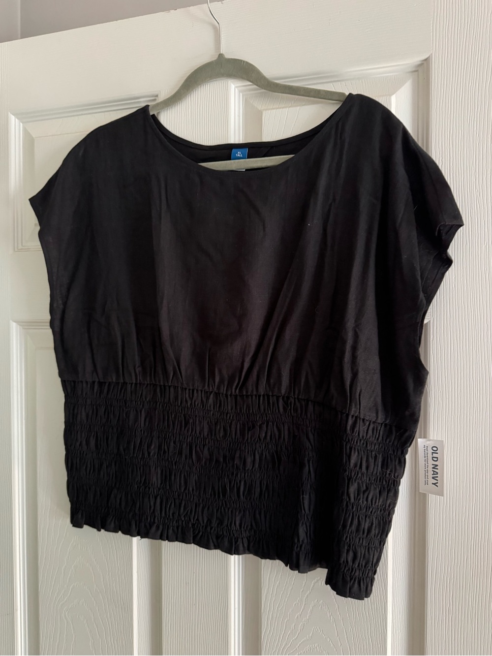 Old Navy Black Short-Sleeve Smocked-Waist Top